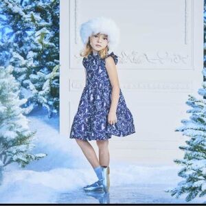 Janie and Jack Frozen Toile Navy Floral Dress with Headband